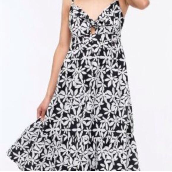 J. Crew Dresses & Skirts - J. Crew black white floral tie front cut out casual dress sz 00 luau summer midi